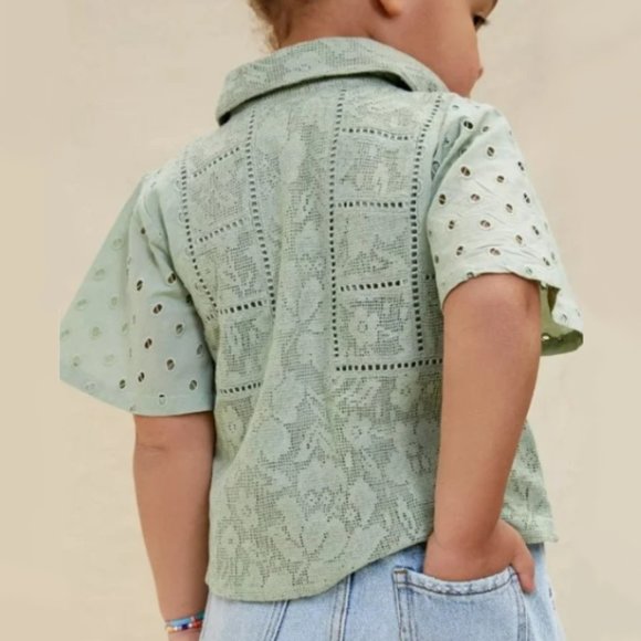 NEW Anthropologie forever that girl Kid Grn/Vert Lace Embroidered Button Blouse - Picture 3 of 4